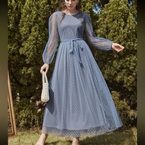 Dusty Blue belted maxi dress